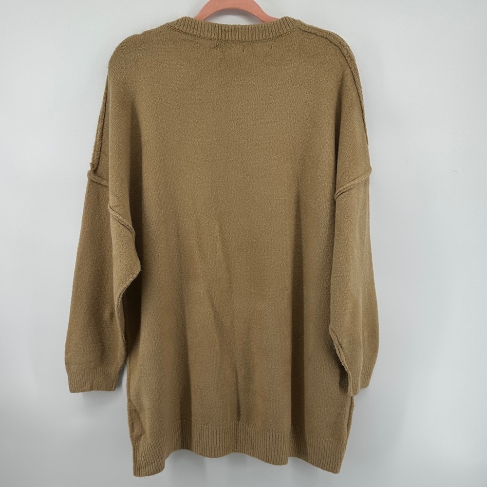 Cottagecore Earthy Neutral Causal Chic Minimalist Stylish Tan Sweater Dress SzL - Picture 7 of 12